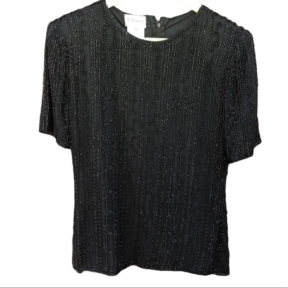 Stenay Small Sequin Top Shirt Blouse Evening Cocktail Vintage Shoulder Pads